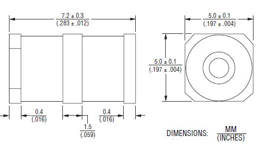 Mechanical Drawing - Bourns 2052 & 2056 Series Light Duty 3-Electrode GDTs